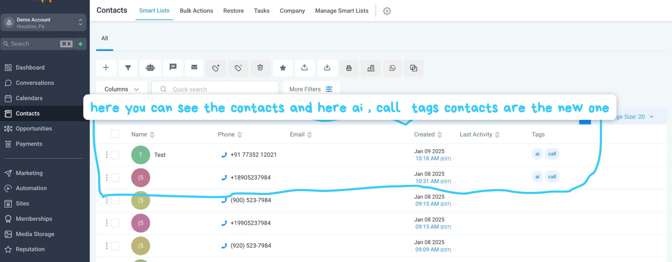 New Contacts Section